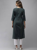 Yufta Women Green Yoke Design Mirror Work Cotton Kurta | Grab2Buy