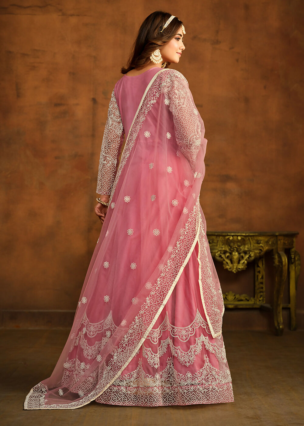 Pink All Over Embroidered Net Wedding Anarkali Suit - Emponline | Grab2Buy