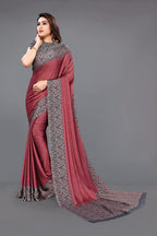 Mirchi Fashion Women's Pink & Black Printed Chiffon Saree | Grab2Buy