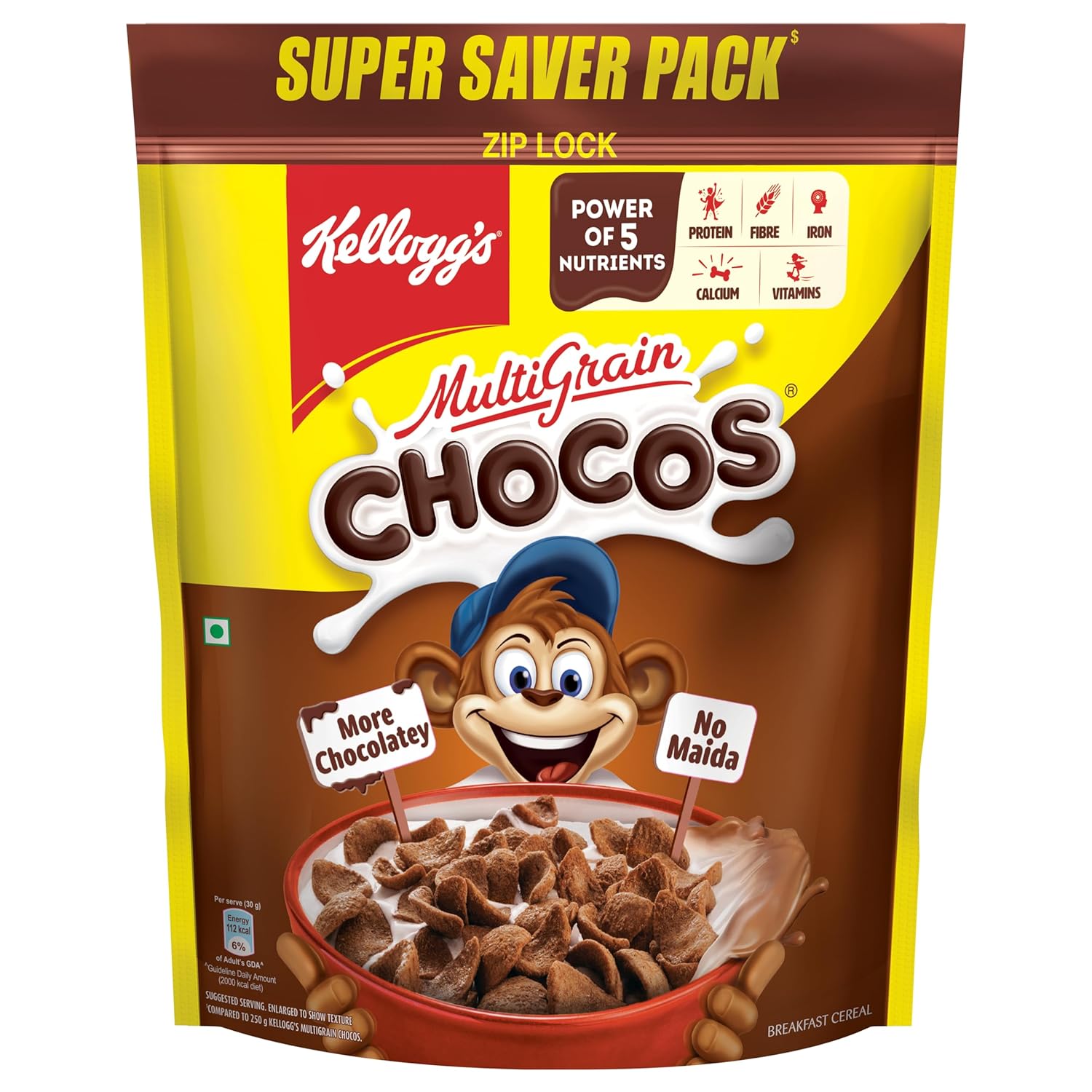 Kellogg's Multigrain Chocos For Kids, Power Of 5 Nutrients Protein, Fibre, Iron, Calcium, Vitamins | Grab2Buy