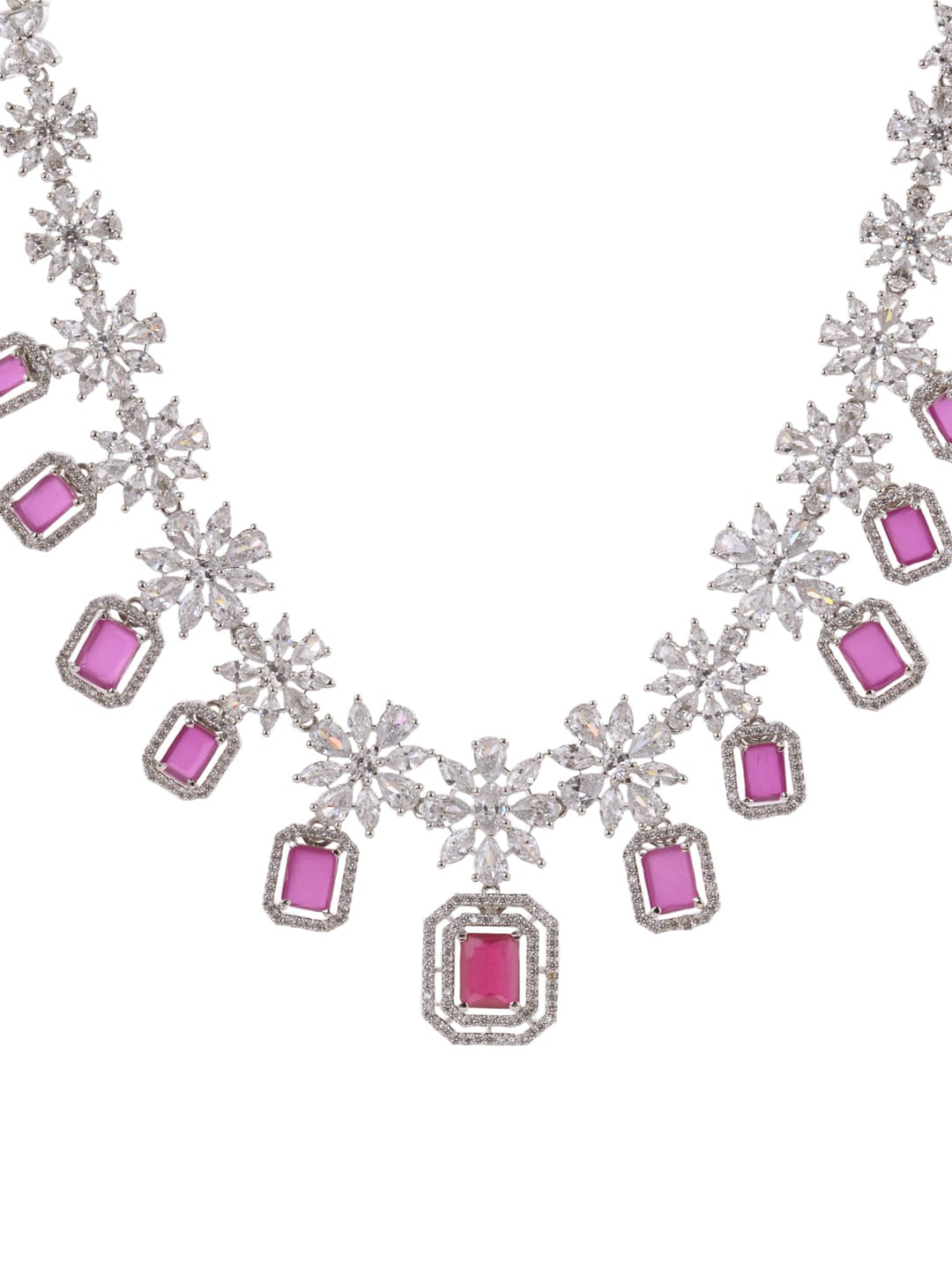 Saraf RS Jewellery Rhodium-Plated Pink AD studded Jewellery Set | Grab2Buy