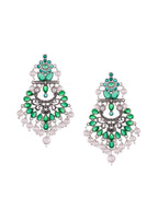 Shoshaa Silver-Plated Green Handcrafted Drop Earrings With Pearl | Grab2Buy