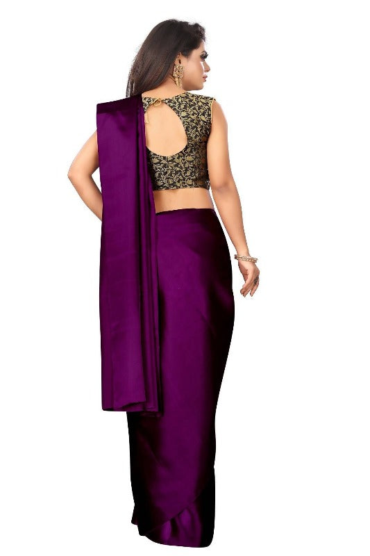 Vamika Violet Satin Designer Saree (PAVITRA WINE) | Grab2Buy
