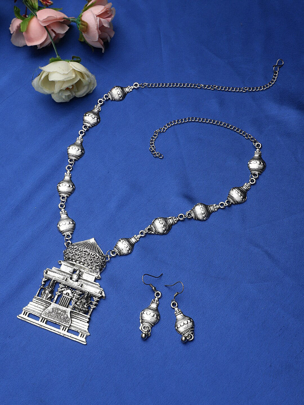 Cardinal Silver-Toned Oxidized Long Jewellery Set | Grab2Buy