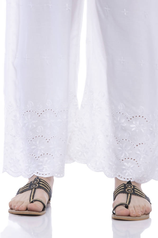 Mominos Fashion Rayon Cotton White Embroidery Chikan Palazzo | Grab2Buy