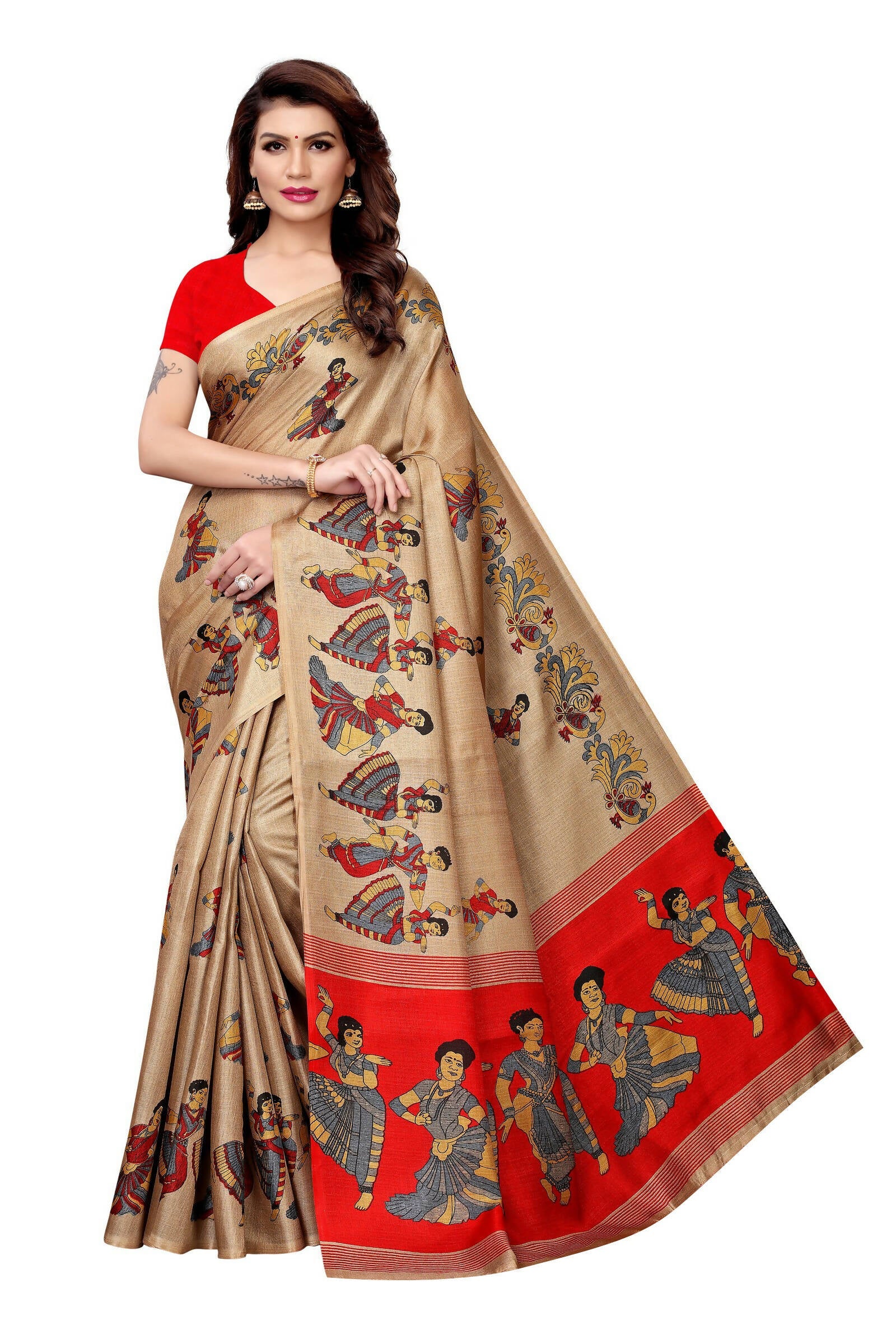 Vamika Chiku Kalamkari With Jhalar Khadi Modern Silk Saree | Grab2Buy