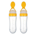 Safe-O-Kid Easy Set of 2 Squeezy Silicone Food Feeder Spoon (Soft Tip) Bottle- Yellow- 90mL | Grab2Buy