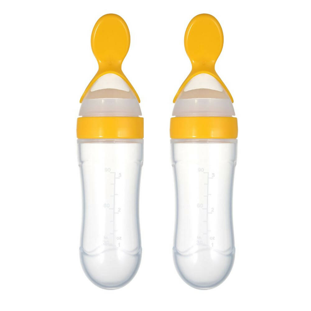 Safe-O-Kid Easy Set of 2 Squeezy Silicone Food Feeder Spoon (Soft Tip) Bottle- Yellow- 90mL | Grab2Buy