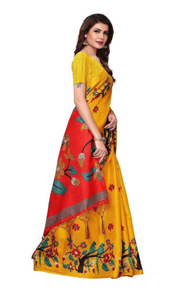 Vamika Yellow Kalamkari With Jhalar Khadi Silk Saree | Grab2Buy