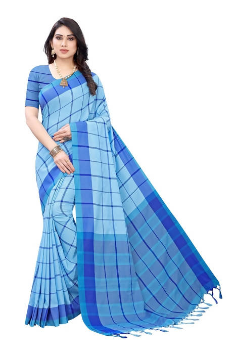 Vamika Blue Cotton Silk Weaving Saree (Goggle Blue) | Grab2Buy
