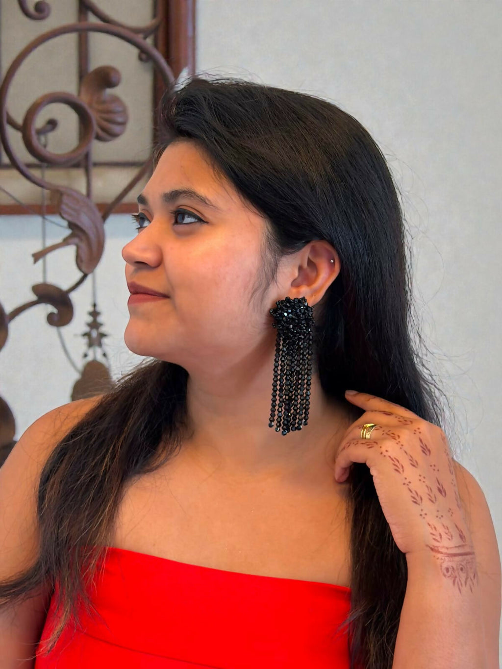 Inhanns Handmade Crystal Waterfall Earrings - Long - Navy Blue | Grab2Buy