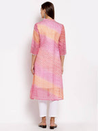 Myshka Women's Pink Cotton Printed 3/4 Sleeve Round Neck Casual Kurta | Grab2Buy