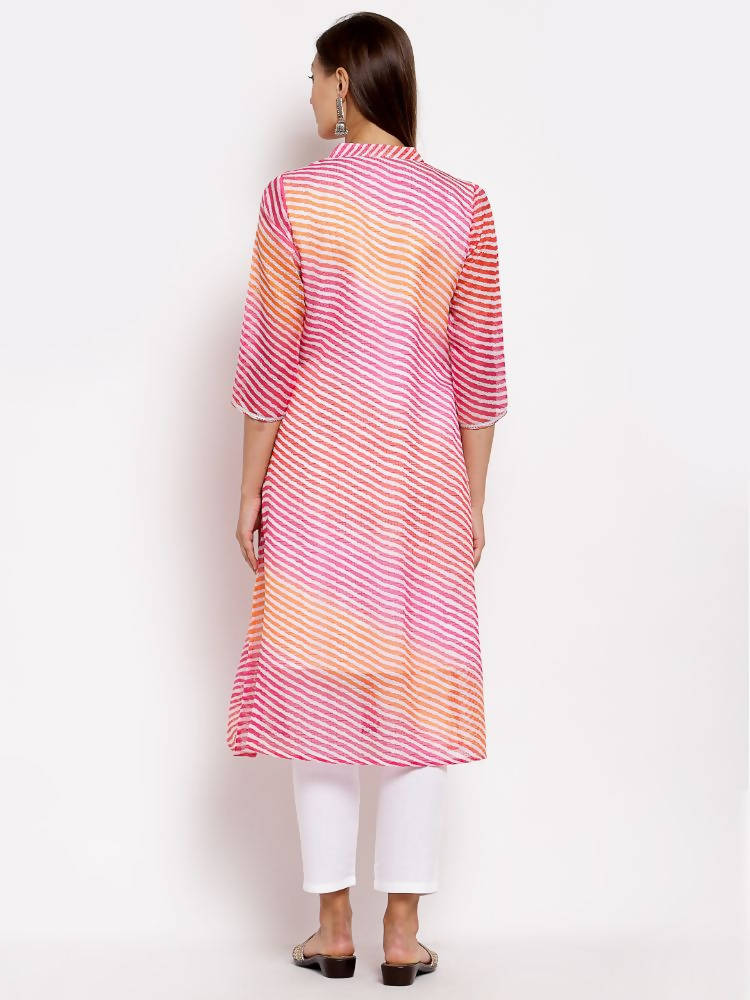 Myshka Women's Pink Cotton Printed 3/4 Sleeve Round Neck Casual Kurta | Grab2Buy