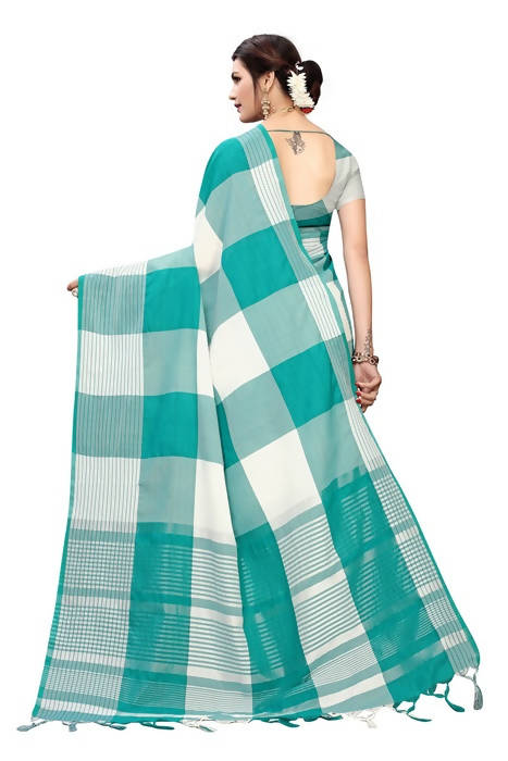 Vamika White Cotton Silk Weaving Saree (Gamma Checks White) | Grab2Buy