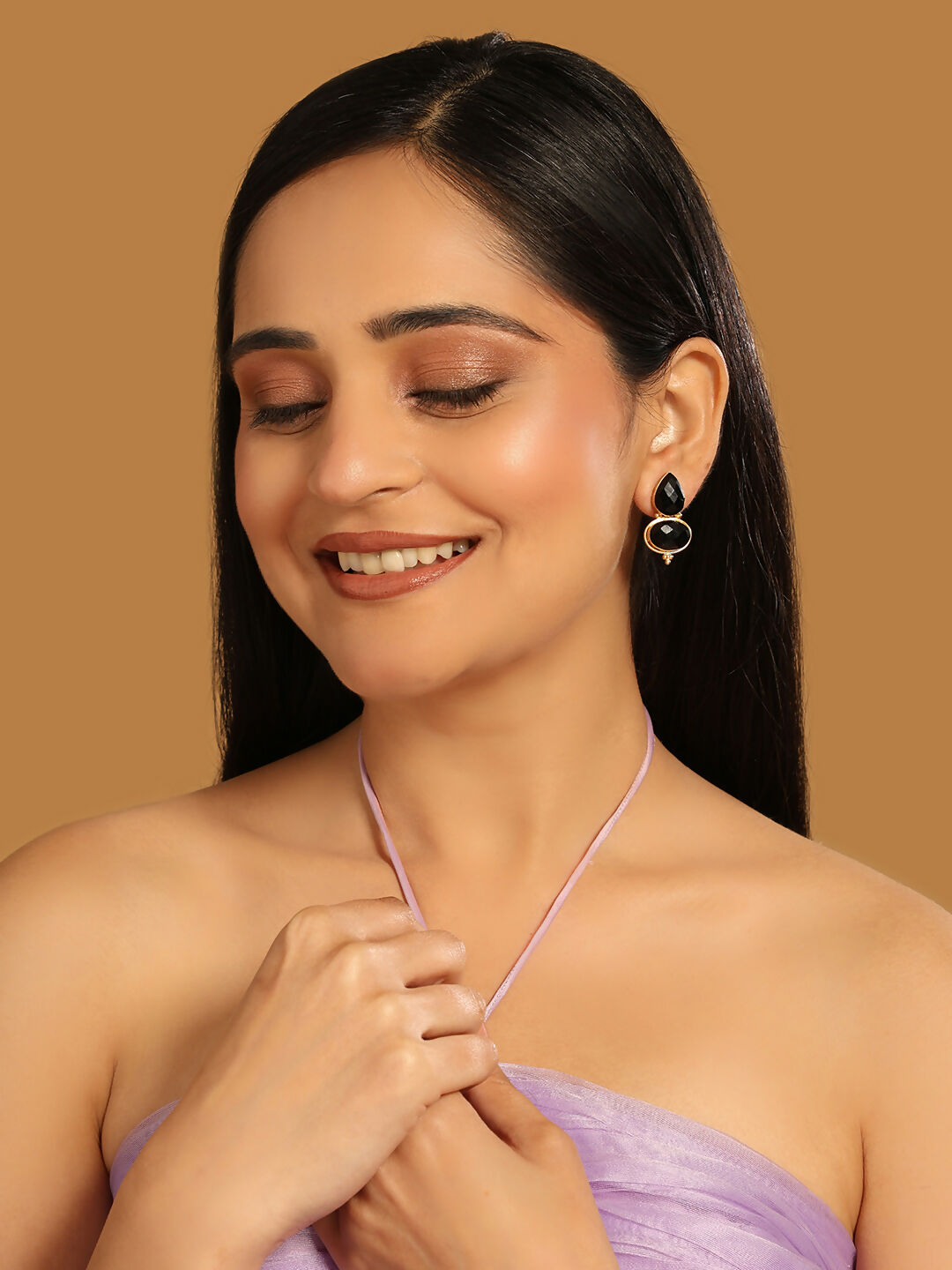 Nuyug 22K Gold Plated Black Embrace Earrings | Grab2Buy