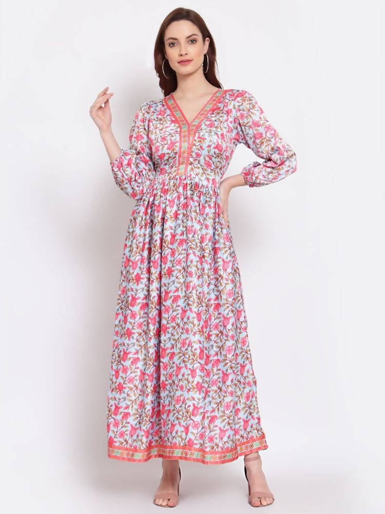 Myshka Women's Multi Printed Cotton Blend 3/4 Sleeve V Neck Casual Dress | Grab2Buy