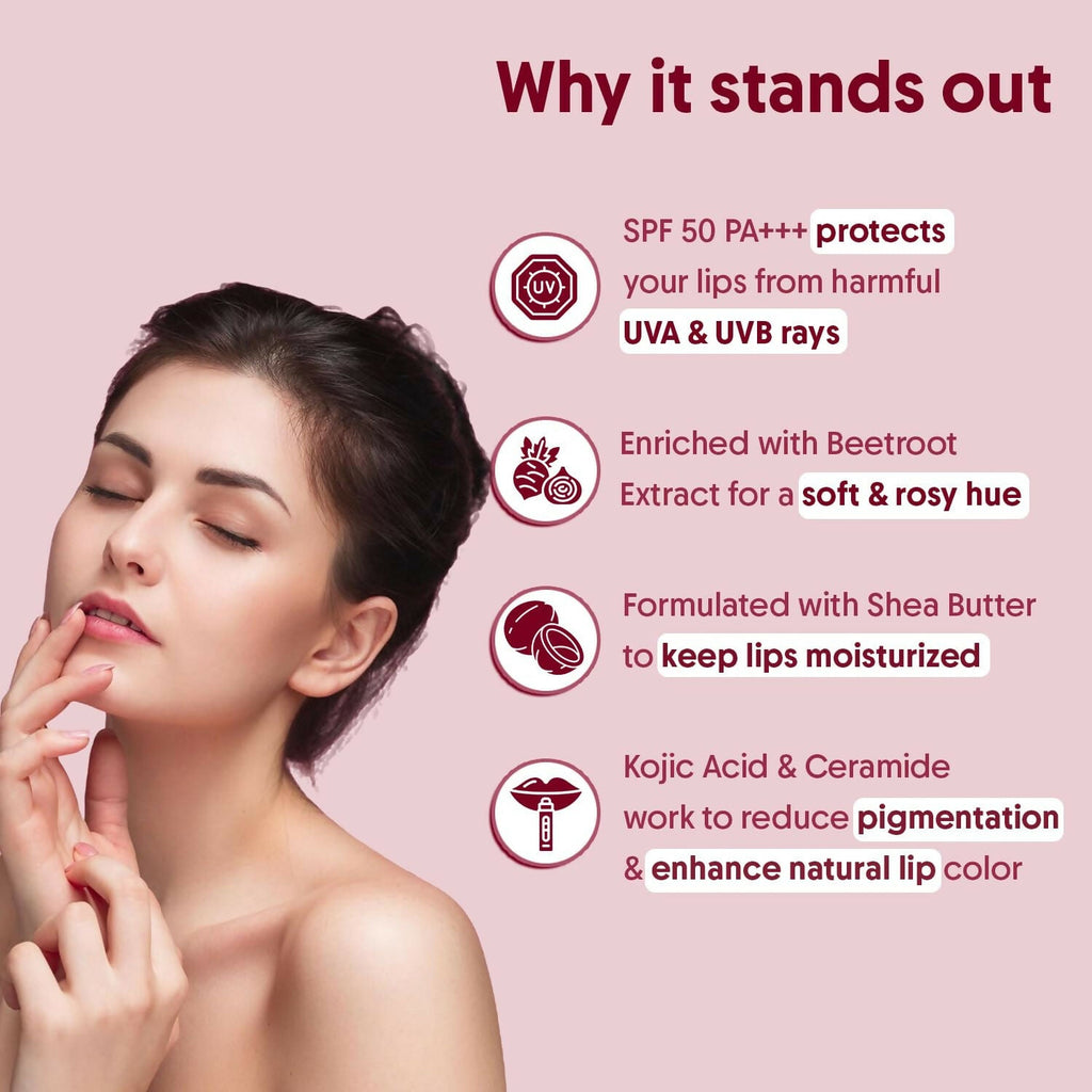Aravi Organic Beetroot Tinted Lip Balm For Lip Brightening With SPF 50 PA+++ - Kojic Acid & Peptide | Grab2Buy