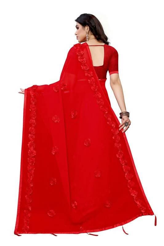 Vamika Red Georgette Embroidery Saree (GULABO RED) | Grab2Buy