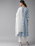 Yufta Blue & White A-Line Dupatta Set | Grab2Buy