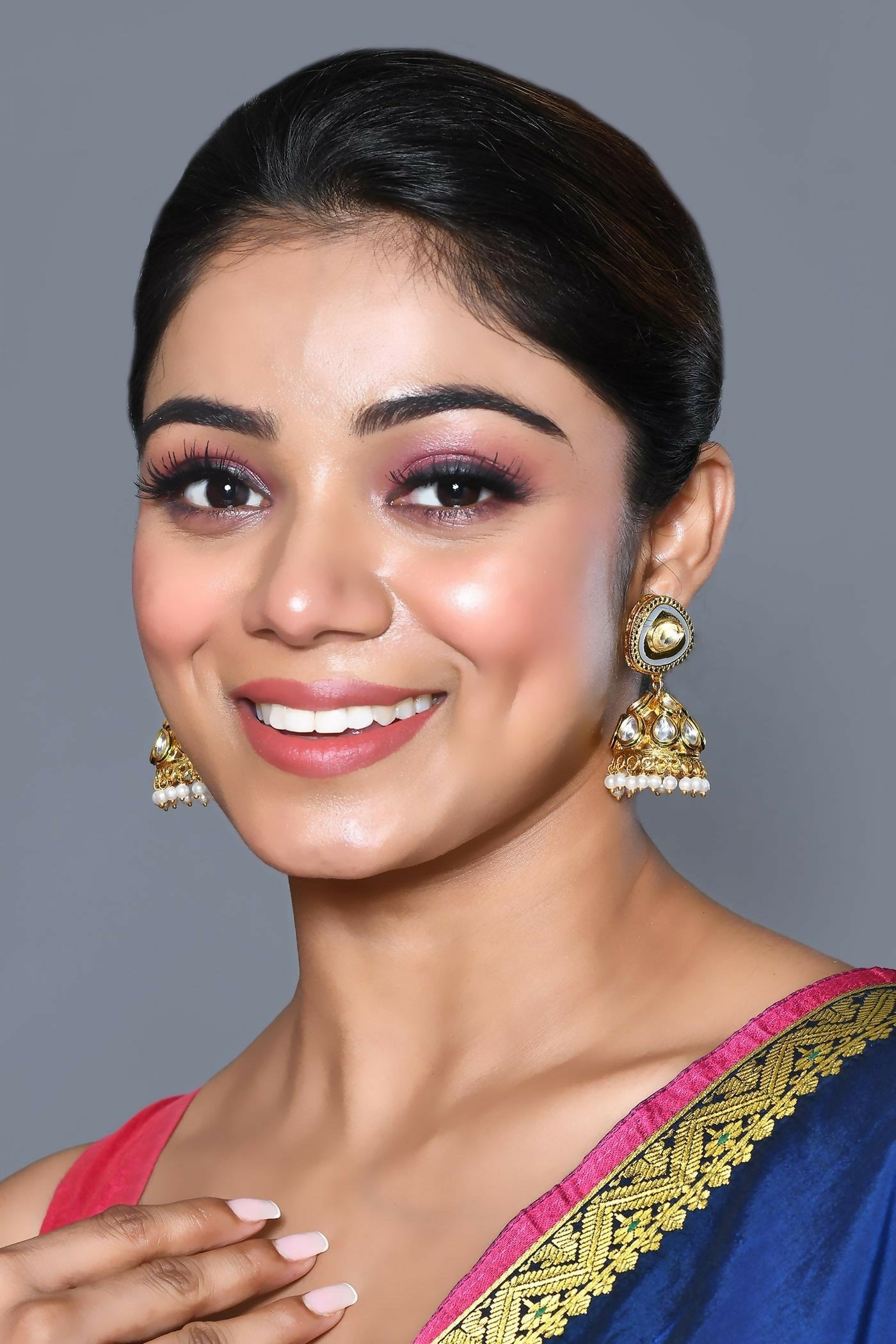 Joban Fashion Women Kundan Pearl Golden White Grey Earrings | Grab2Buy