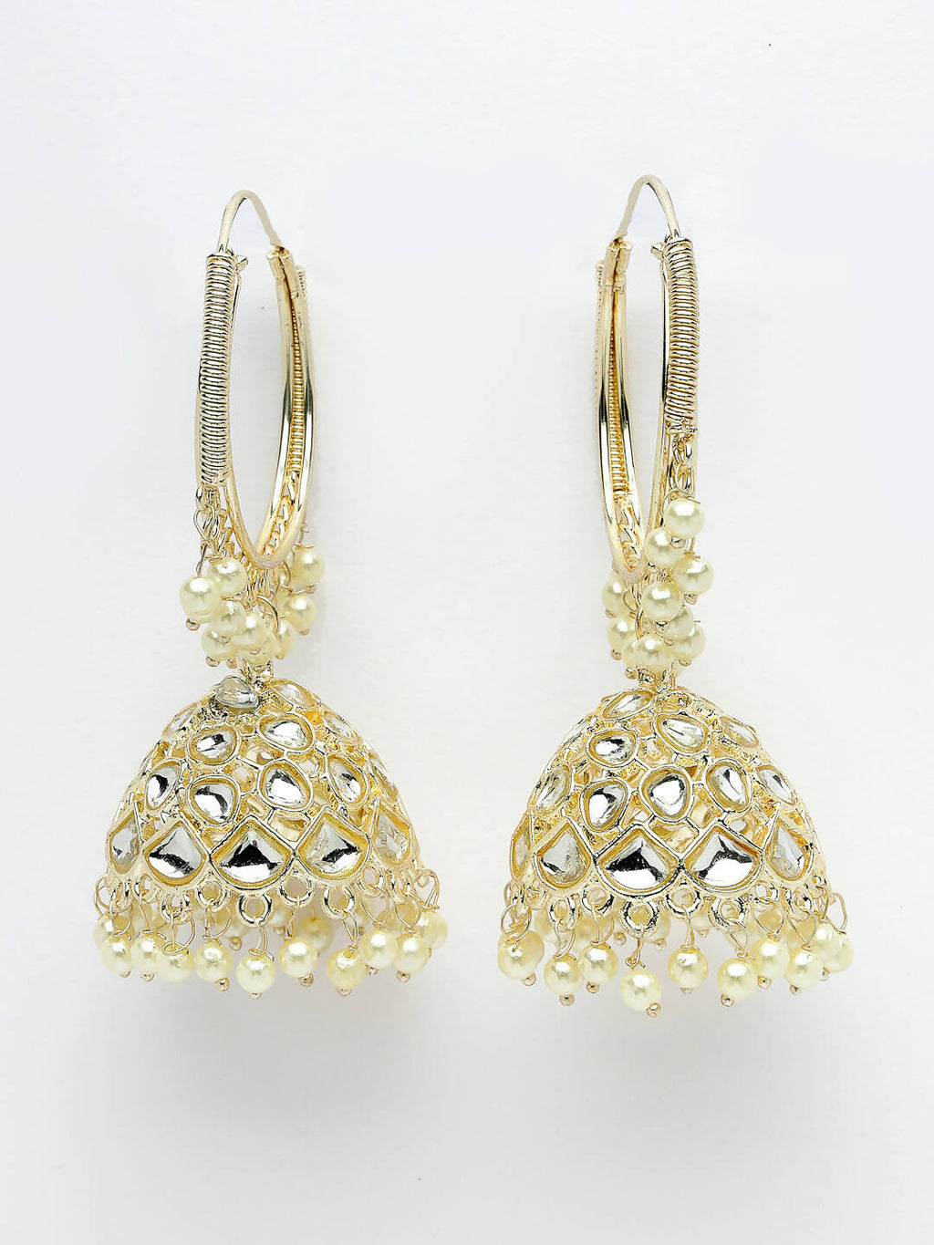 NVR Women Gold-Polished Handcrafted Kundan Jhumka Earrings | Grab2Buy