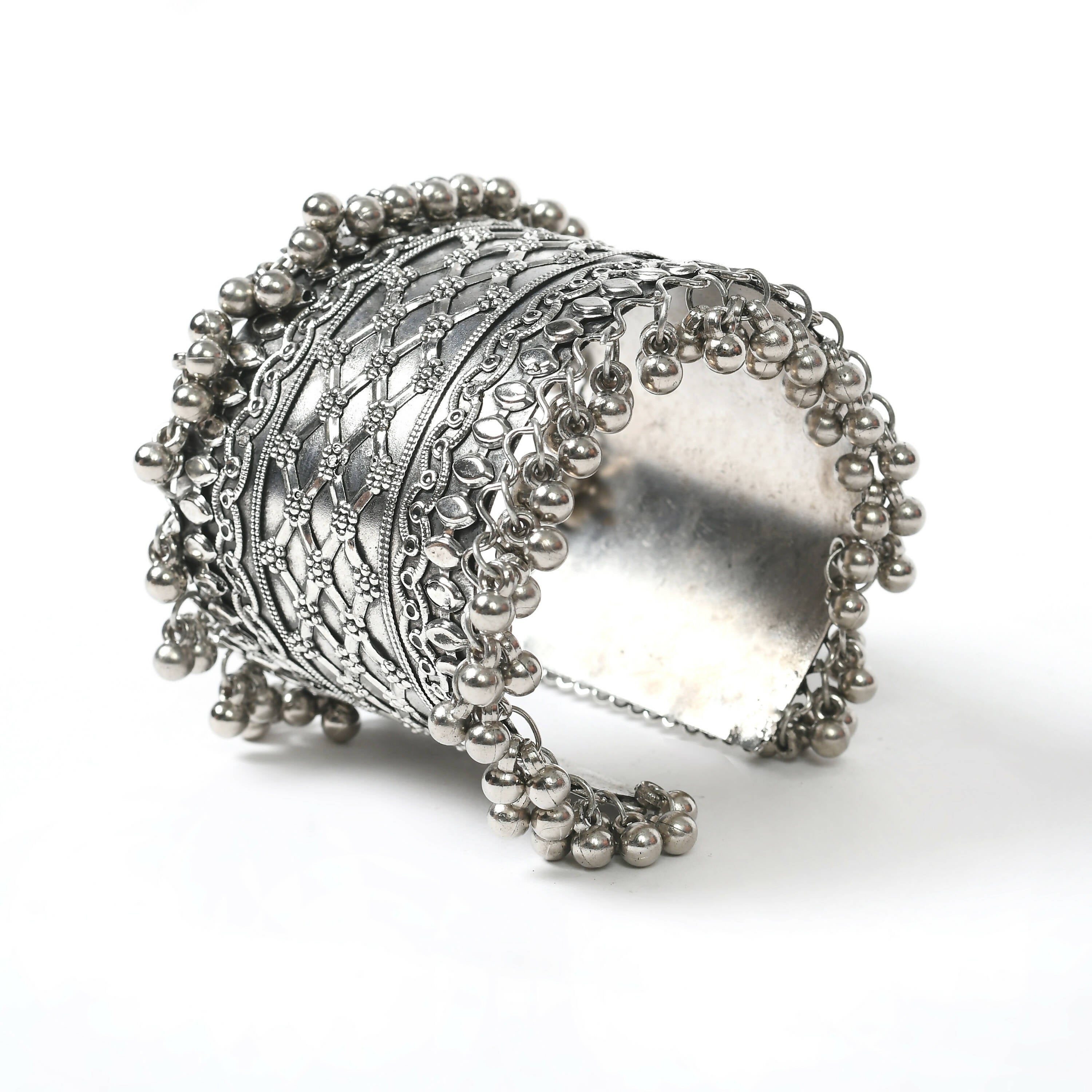 Mominos Fashion Joharkamal Oxidised Silver-Plated Ghungroo Handcraft Bracelet - Design 026 | Grab2Buy