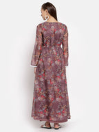 Myshka Women's Multi Organza Printed Full Sleeve Round Neck Casual Maxi Dress | Grab2Buy