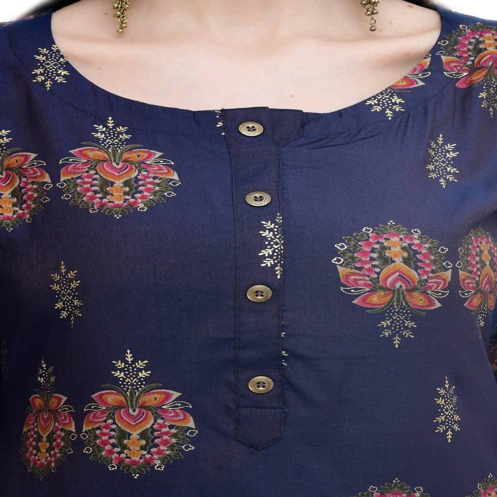Lagi Women's Blue Printed Straight Kurta & Pant (MC38B) | Grab2Buy