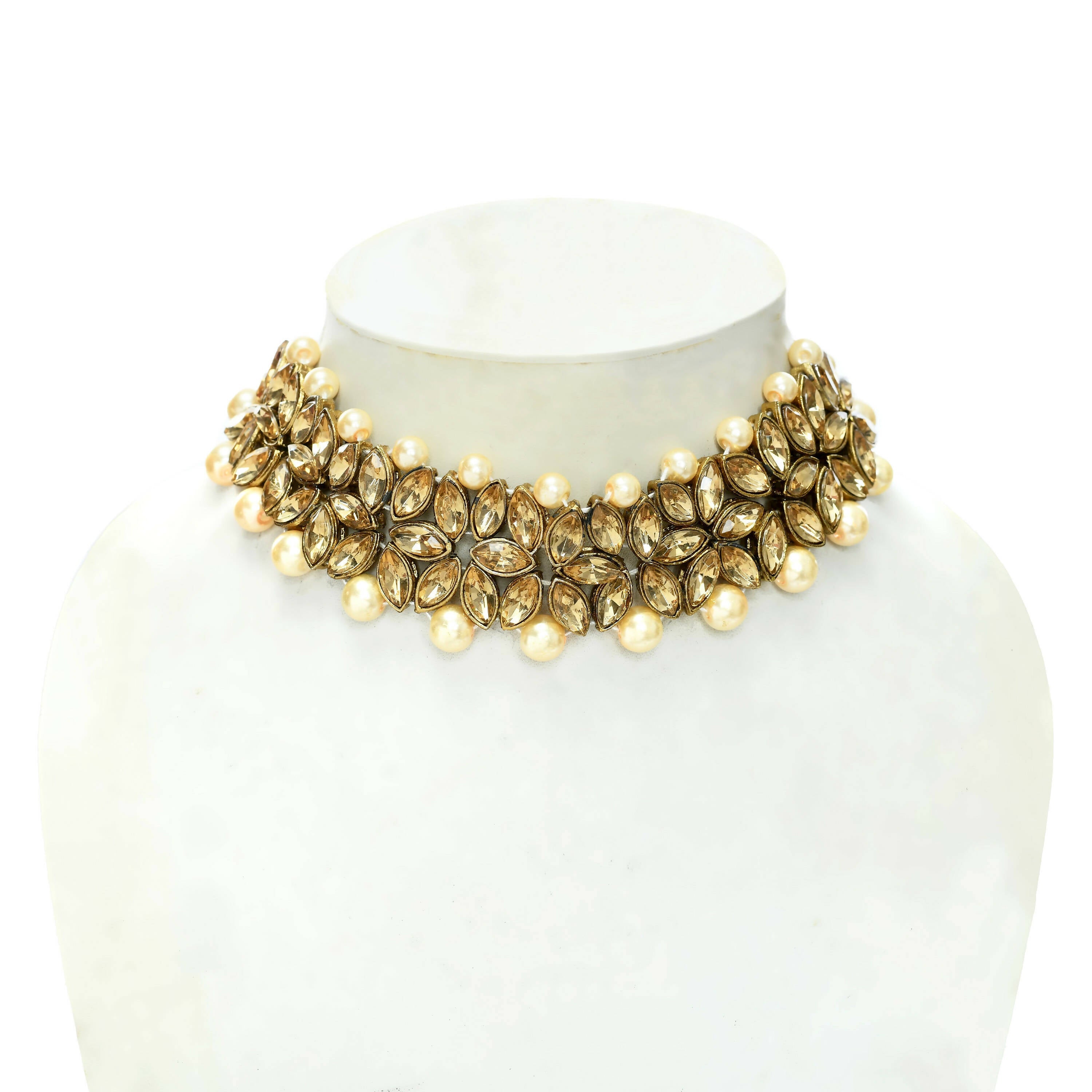 Mominos Fashion Johar Kamal Gold-Polished Brass Finish Kundan/Pearls Choker For Women (Golden) | Grab2Buy
