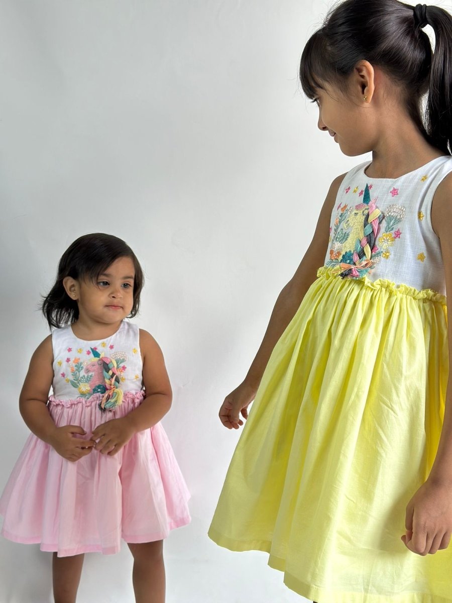 ArthLife White And Pink Unicorn Embroidered Dress | Grab2Buy