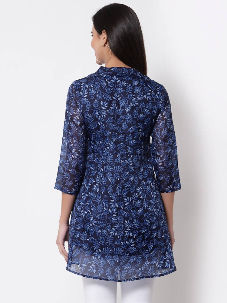 Myshka Women's Trendy Organza Printed 3/4 Sleeve Round Neck Casual Multicolor Tunic | Grab2Buy