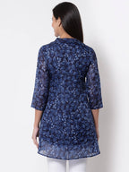 Myshka Women's Trendy Organza Printed 3/4 Sleeve Round Neck Casual Multicolor Tunic | Grab2Buy
