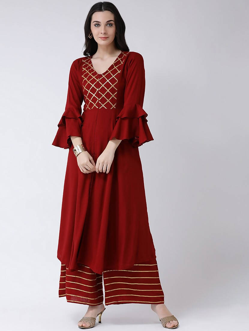 Cheera Maroon A-Line kurta With Palazzo Pant Set (CH129KP) | Grab2Buy