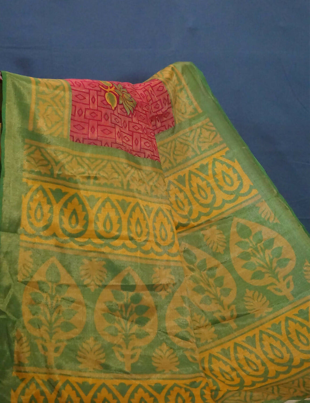 Tomato Pink And Light Green Cotton Brasson Saree For Office/Regular Wear By Gayathri Reddy Designer Studio | Grab2Buy