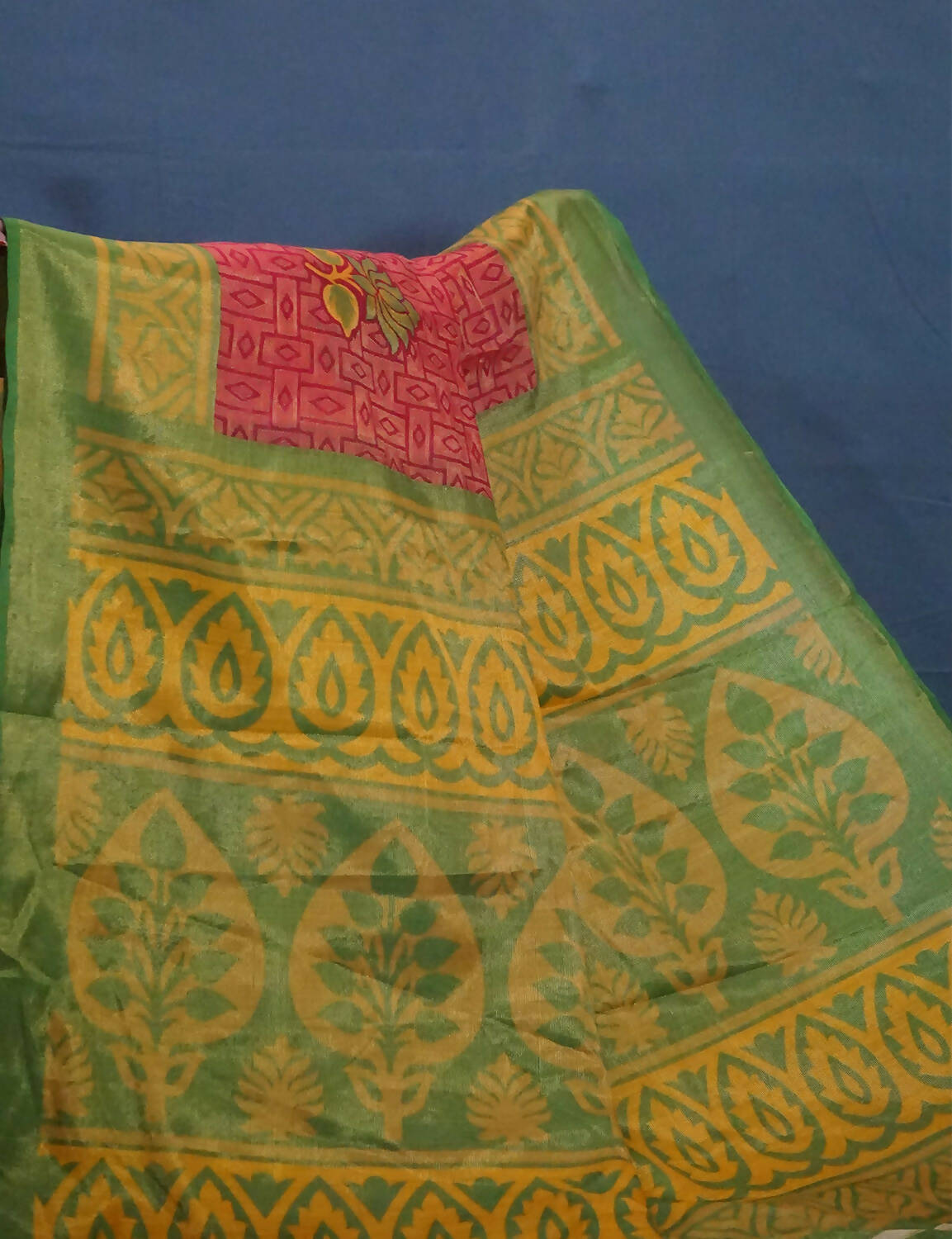 Tomato Pink And Light Green Cotton Brasson Saree For Office/Regular Wear By Gayathri Reddy Designer Studio | Grab2Buy