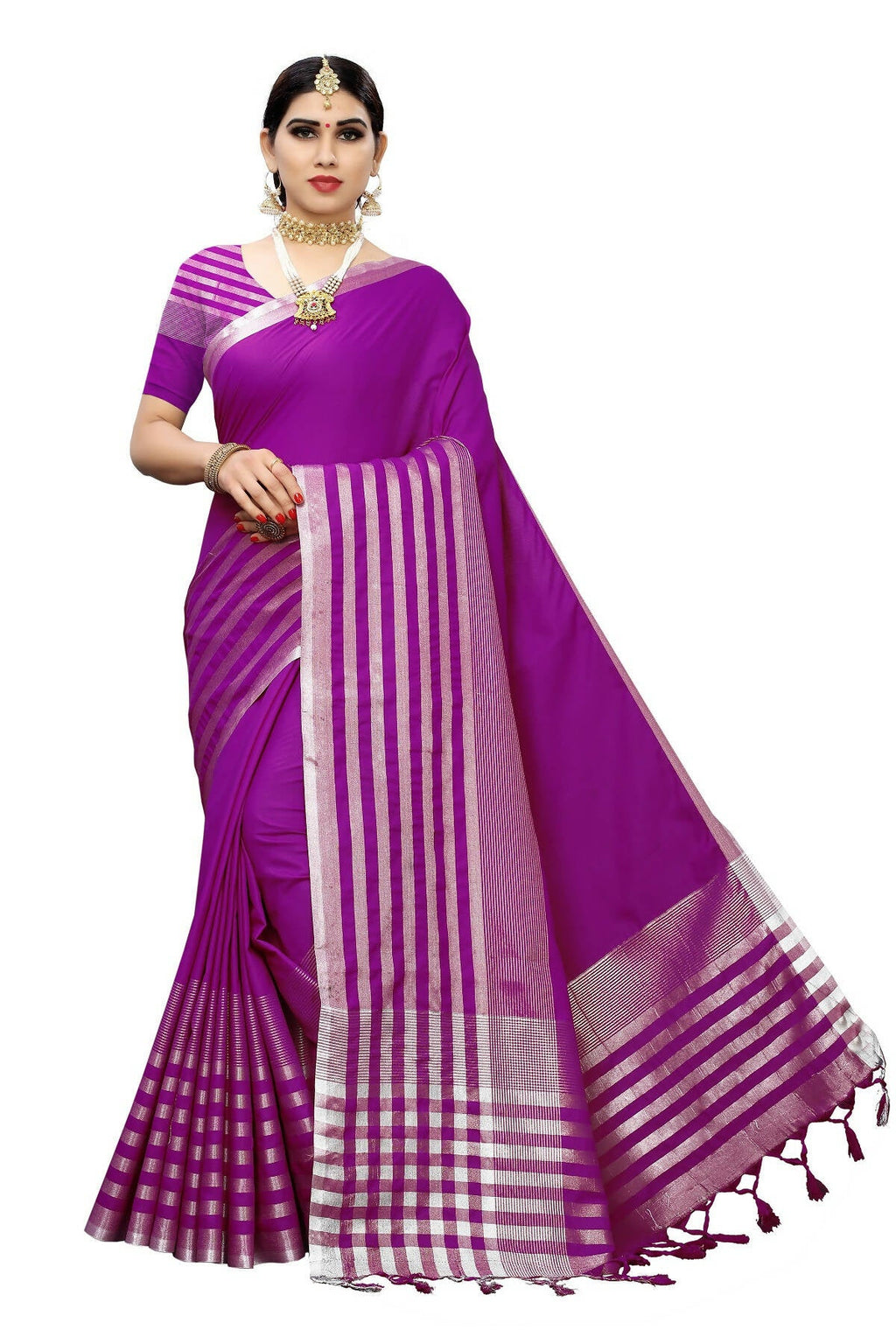 Vamika Purple Cotton Silk Weaving Saree (Twitter Purple) | Grab2Buy