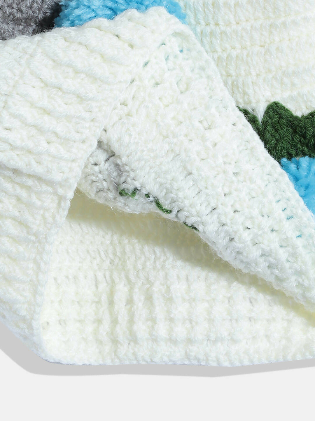 Chutput Kids Woollen Hand Knitted Full Sleeves Bunny Detail Cardigan For Baby Boys - Cream | Grab2Buy