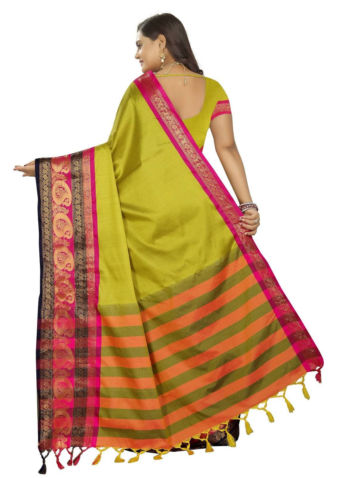 Vamika Banarasi Silk Mehandi Green Weaving Saree | Grab2Buy