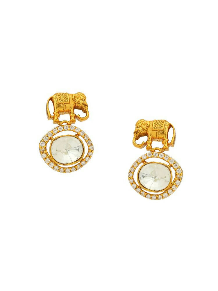 Elephant Studs with Kundan Drops - Ruby Raang | Grab2Buy