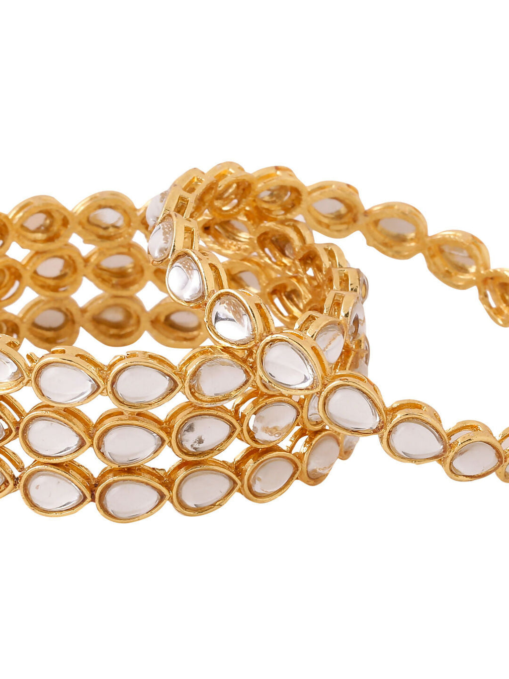 NVR Women's Set of 2 Gold-Polished Kundan Studded Traditional Bangles | Grab2Buy