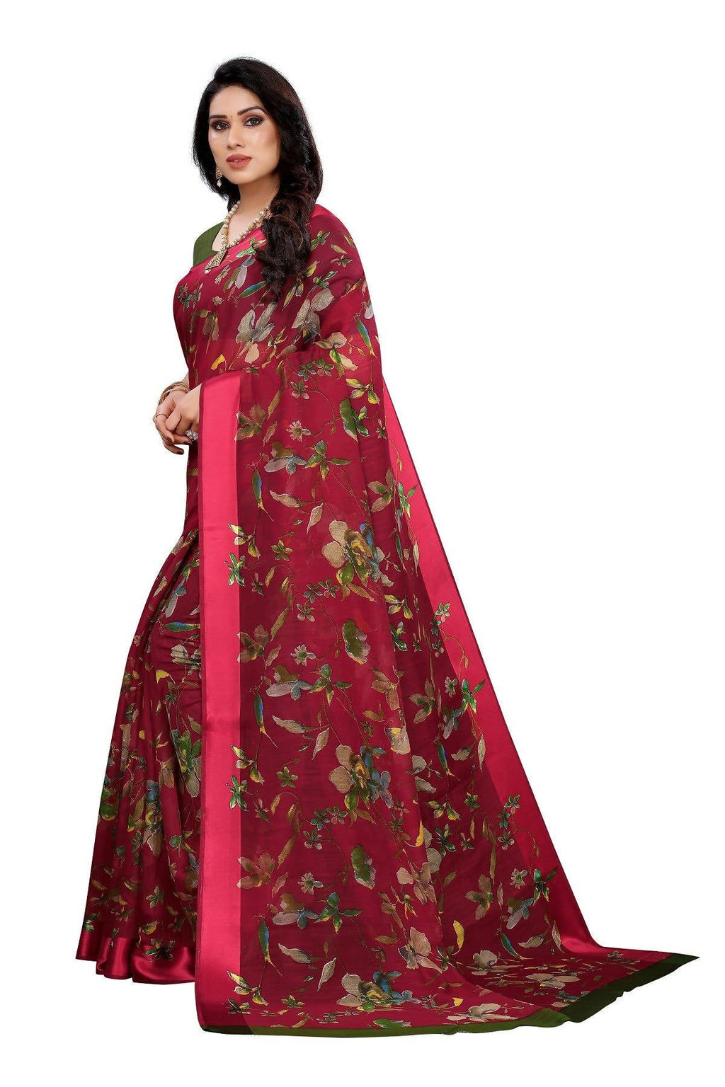 Vamika Red Linen Satin Patta Saree (MANSI RED) | Grab2Buy