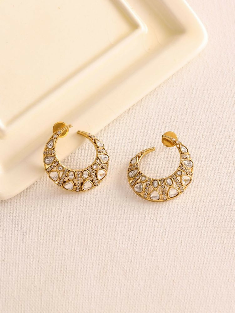 Moissanite Gold plated Round Earrings - Ruby Raang | Grab2Buy