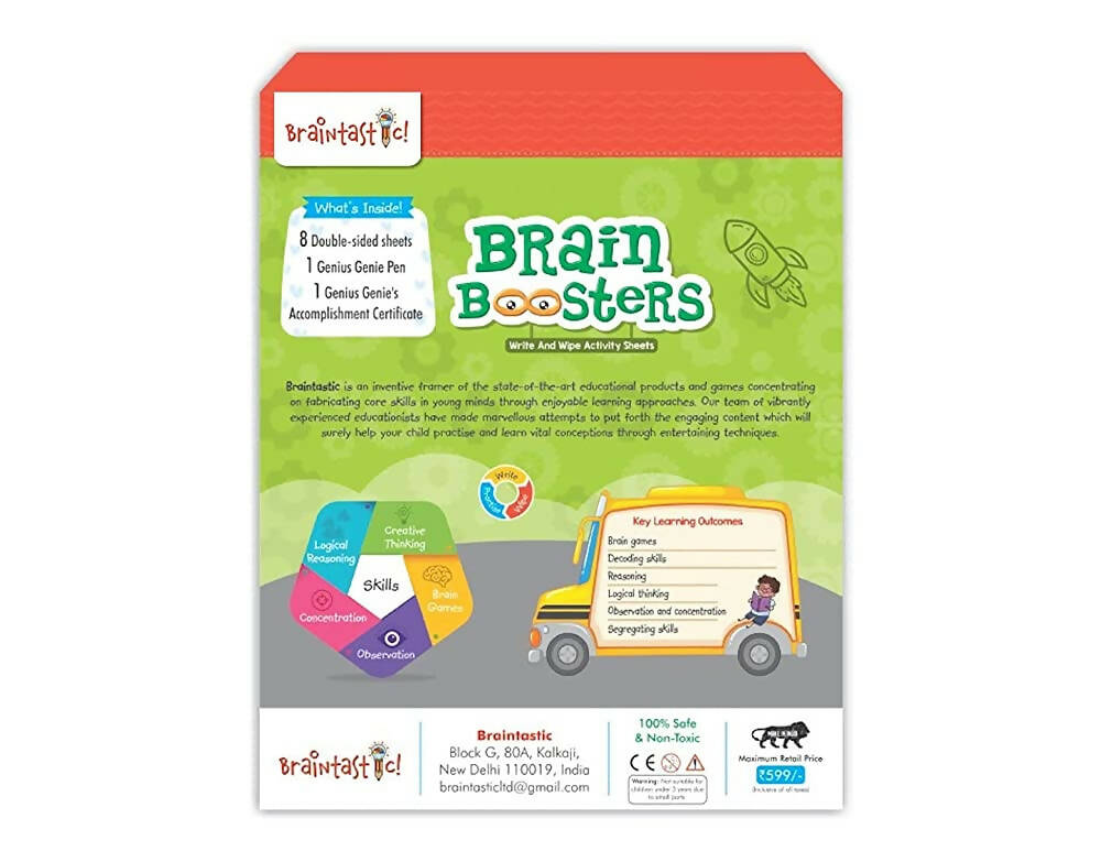 Braintastic Brain Booster Game/Toy (6-99 Years)-Write & Wipe Reusable Activity Sheets with Marker & Jigsaw Puzzle Learning Tools for Kids 6+ Years | Grab2Buy