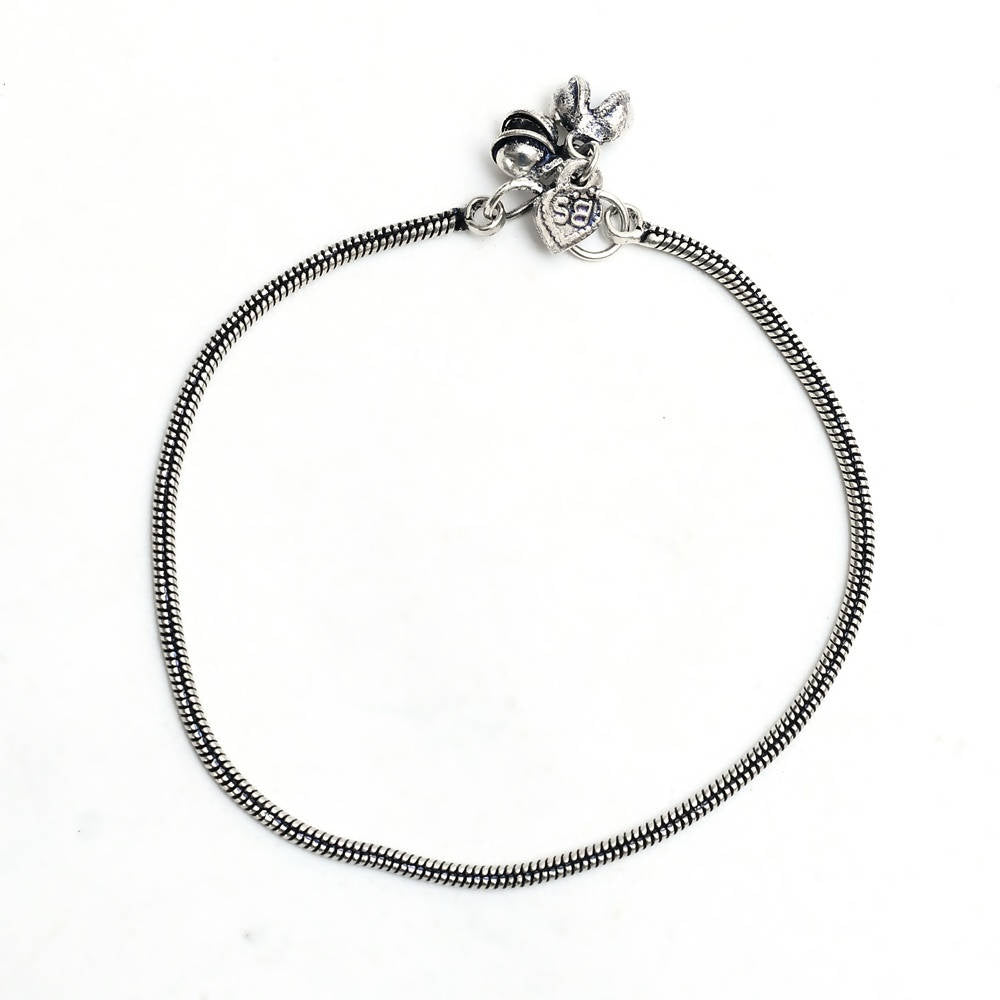Mominos Fashion Kamal Johar Oxidised Silver Simple Anklets | Grab2Buy