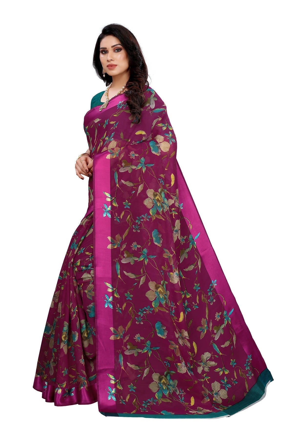 Vamika Purple Linen Satin Patta Saree (MANSI PURPLE) | Grab2Buy