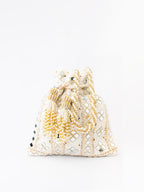 NR By Nidhi Rathi White Mirror Work Embroidered Potli Clutch | Grab2Buy