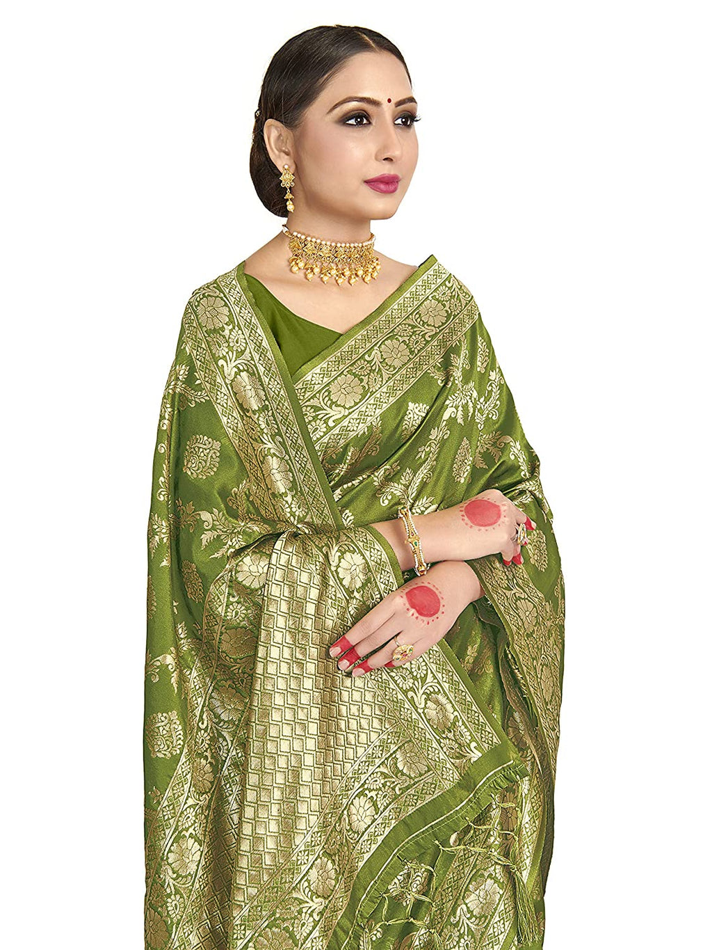 Vardha Women's Olive Green Banarasi Art Silk Saree | Grab2Buy