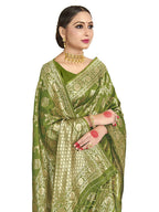 Vardha Women's Olive Green Banarasi Art Silk Saree | Grab2Buy