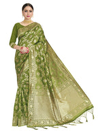 Vardha Women's Olive Green Banarasi Art Silk Saree | Grab2Buy