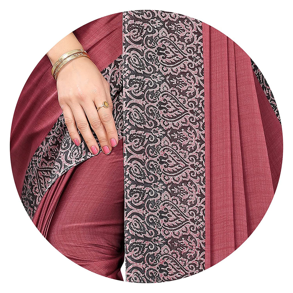 Mirchi Fashion Women's Pink & Black Printed Chiffon Saree | Grab2Buy